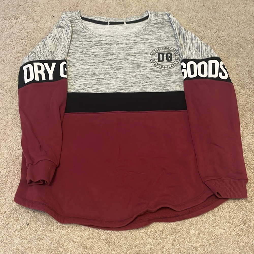 Grey and Burgundy Long sleeve Tee from Dry Goods